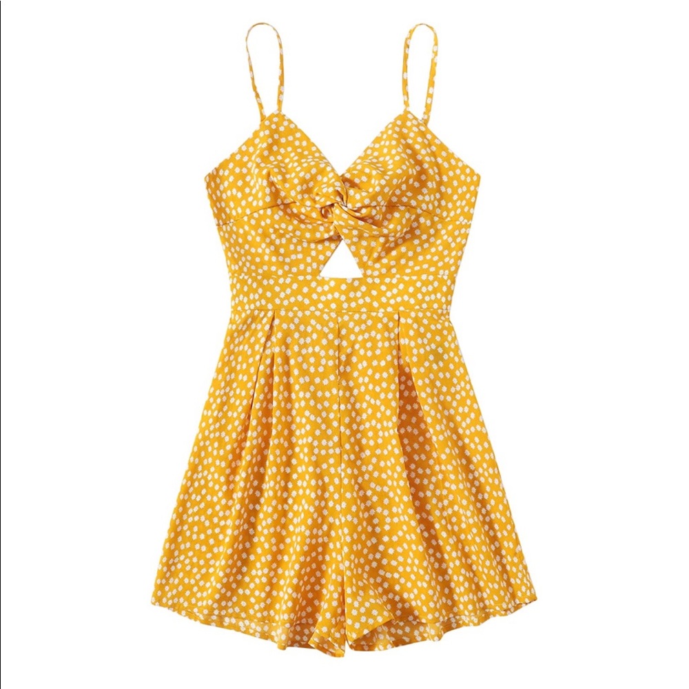 Yellow floral shorts romper